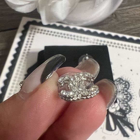 CHANEL Mini Silver Classic CC Earrings - Picture 8 of 9